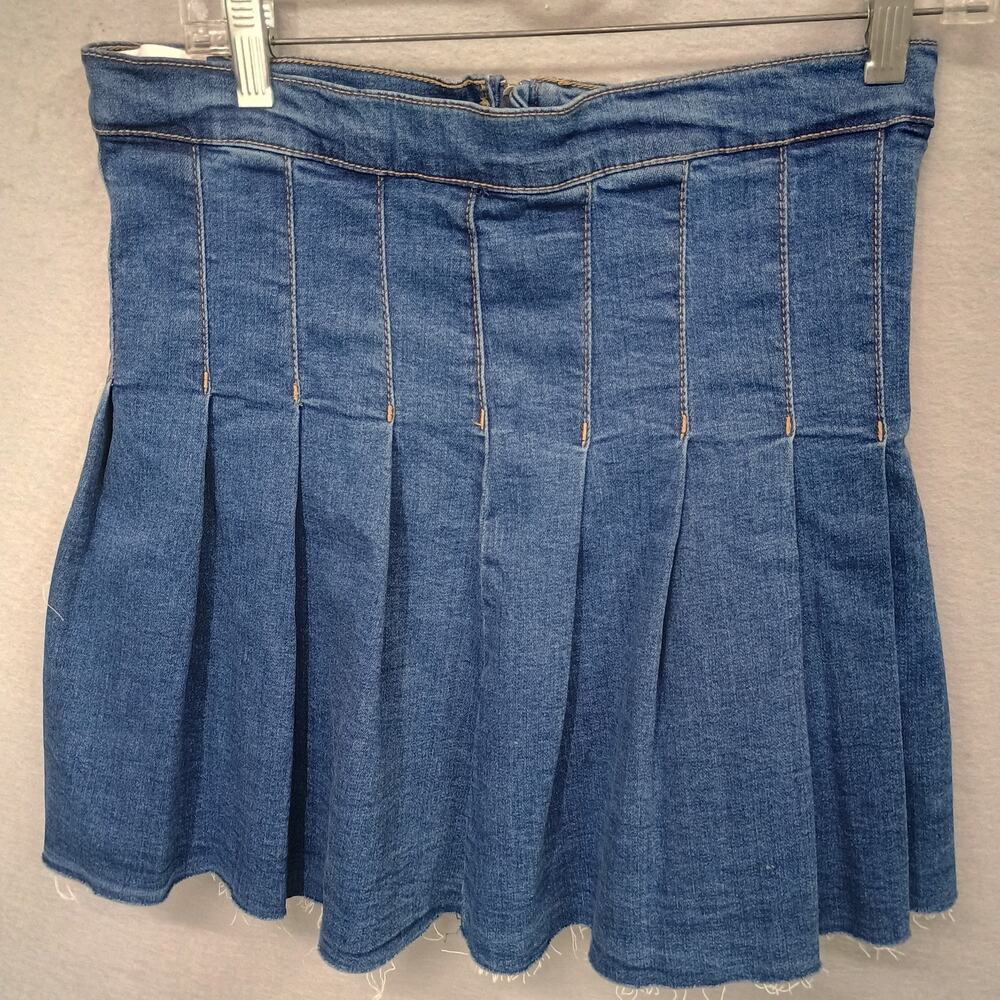 Re Generation Celebrity Pink Denim Mini Skirt Star Pleated Raw Hem Frayed Size L